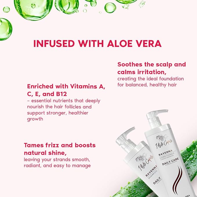 I Belli Capelli Ravenna Aloe Vera Shampoo & Conditioner Set – Paraben-Free, Deep Moisture, Breakage Reduction for Dry, Damaged & All Hair Types, 2×1L (33.8 fl oz each)