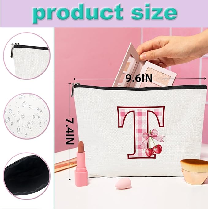 CQM Cherry Bag Initial T Makeup Bag Cherry Gifts for Women Cosmetic Bags