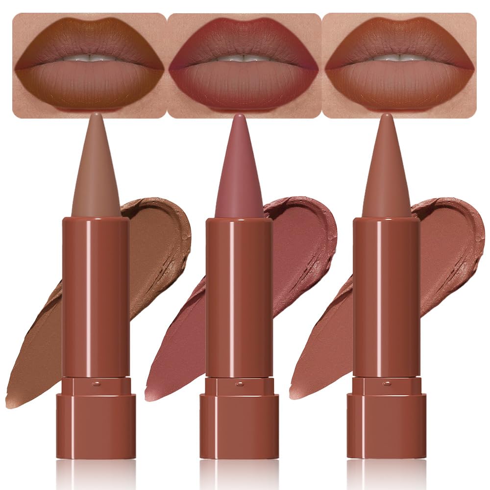 BINGBRUSH Lip Liner Set,Matte Lipstick Pencil,Cone Tip for Line&Fill, 3pcs