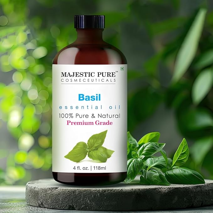 Majestic Pure Basil Essential Oil for Diffuser - 4 Fl Oz