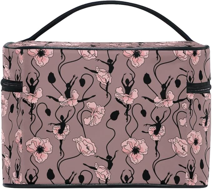 MNSRUU Makeup Bag, Poppy Flower Dancing Girl Travel Makeup Organizer Bag Cosmetic Cases Toiletry Bags for Girl Women Ladies