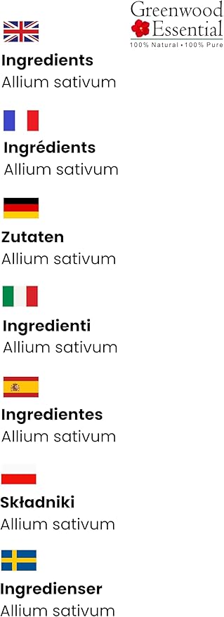 Greenwood Essential Garlic Essential Oil (Allium sativum) Pure | Non-Sticky | Non-Greasy | Lightweight | Men & Women | All Skin Types | Steam Distilled 15ml (0.50 oz)