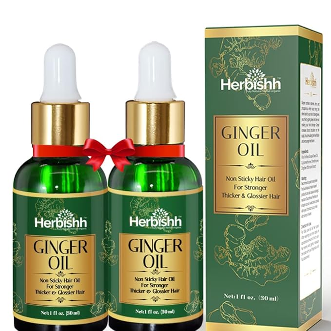 Herbishh Ginger Essential Oil For Hair Growth 30ml Each Pack Of 2, Non Sticky, Ginger Hair Growth Serum Oil For Thicker, Strong and Glossier, Ginger Oil for Hair with Dropper