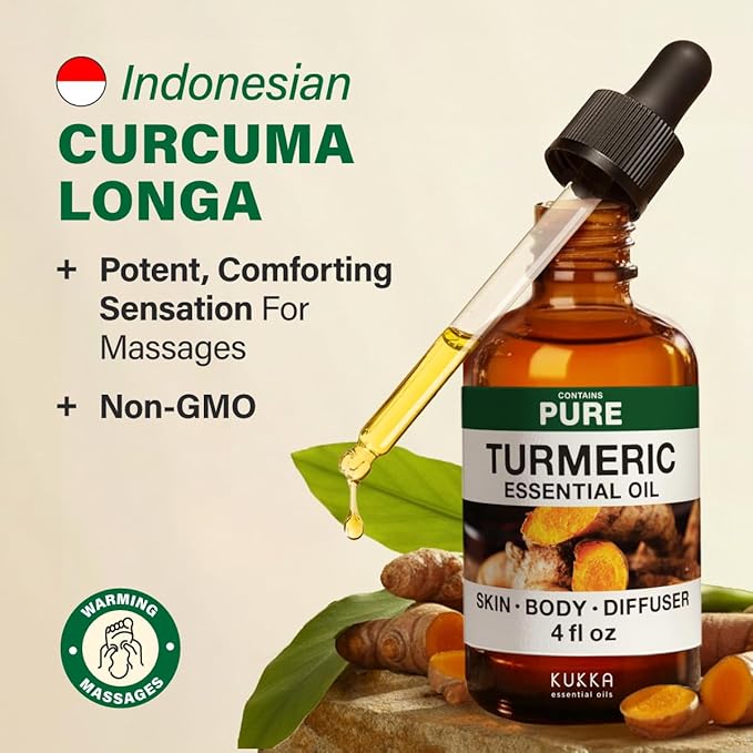 100% Pure Turmeric Oil - 4 Fl Oz Turmeric Essential Oil for Hair, Skin, Diffuser, Aromatherapy & DIY Soap Making Scent