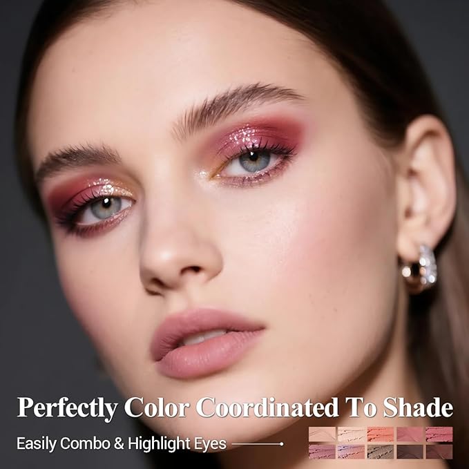 LUXAZA PRO Red Eyeshadow Stick Makeup Set 10PCS, Neutral Shimmer And Matte Cream Eye Shadow Palette, Metallic Bronze Smoky Eyeliner Brightener Crayon Pencil Kit, Ideal Gift for Women -Cashmere Blush