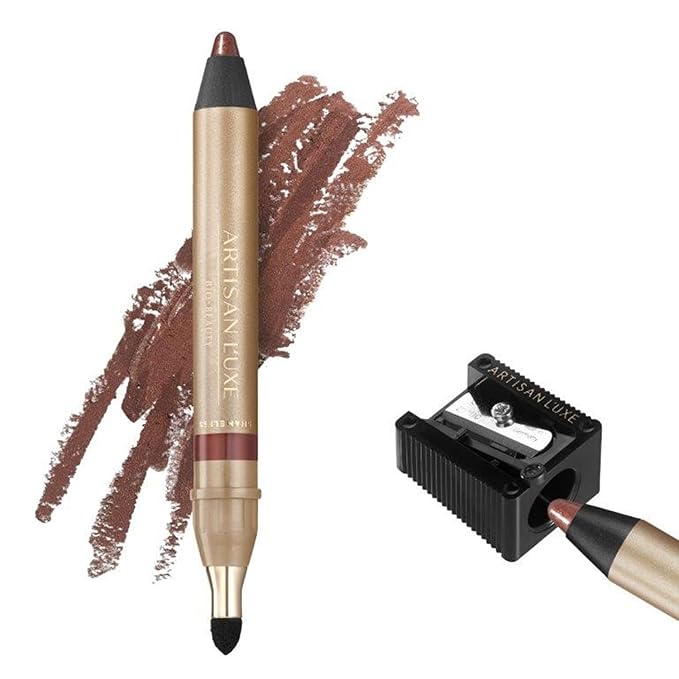 Artisan L'uxe Beauty Velvet Jumbo Shimmering Bronze Eyeliner with Free Sharpener | Blendable Makeup for Smokey Eyes - Waterproof Smudge Proof Pencil Eyeliner, Built-in Smudger & Long Lasting