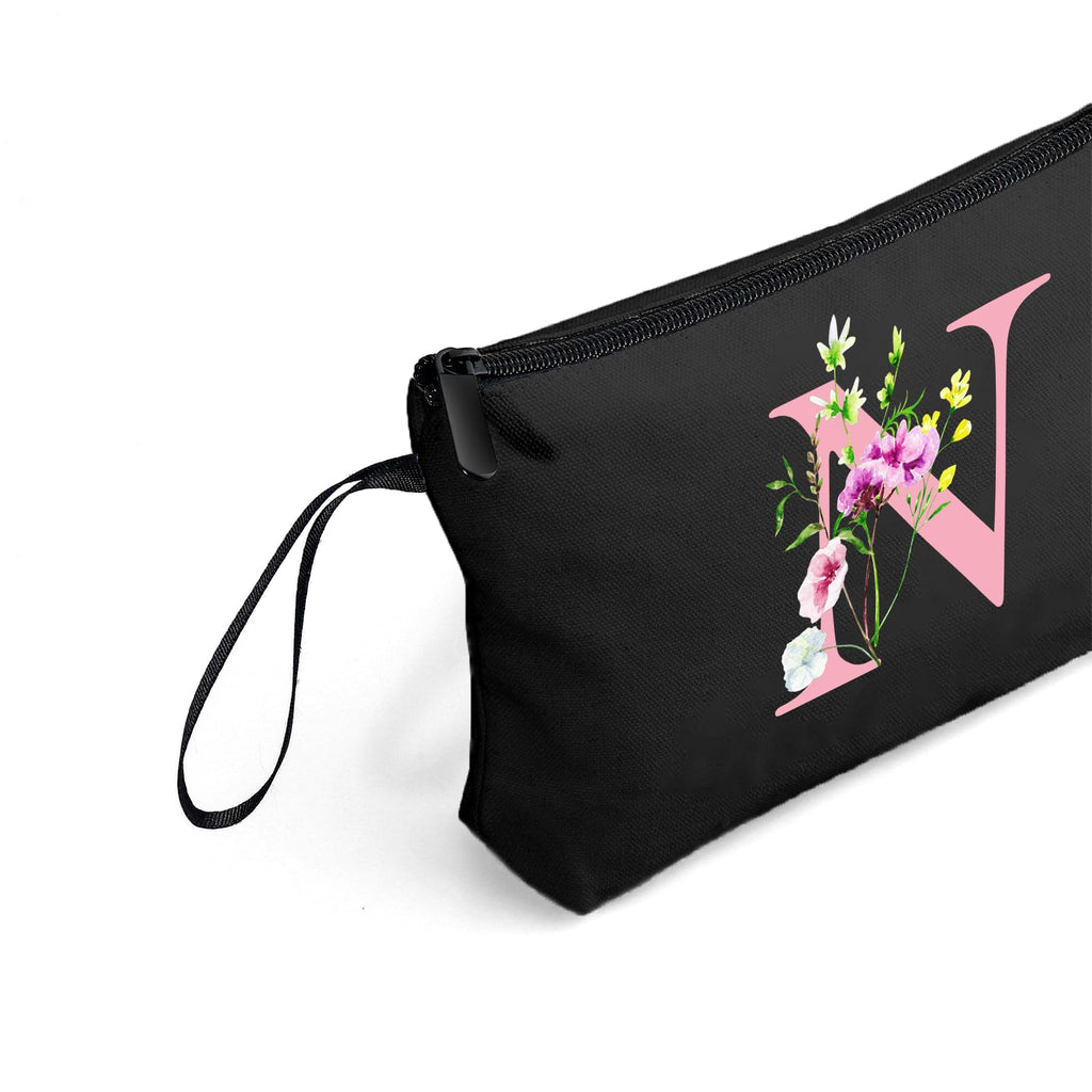SEAMOON A-Z Personalized Gifts for Women, Small Makeup Bag with Mirror, N