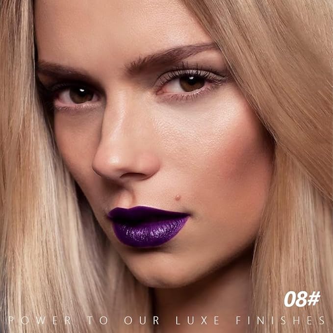 Dark Purple Blue Cream Matte Lipstick Stick 08#, Longwear Full Coverage Velvet Lip Color, Waterproof Multi-Use Lip & Cheek Makeup for Party & Daily Wear, Labial con color mate para uso diario