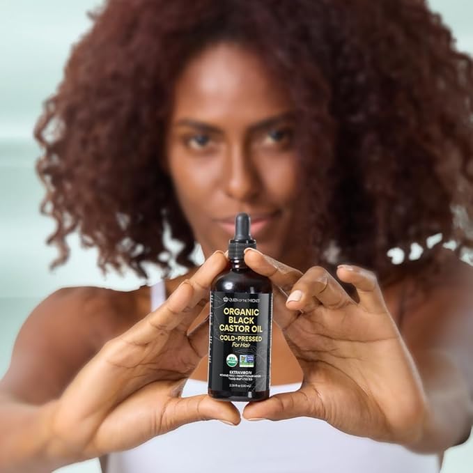 QUEEN OF THE THRONES® Organic Black Castor Oil - 100mL with Dropper| 100% Pure, Certified Organic, Hexane-Free, Extra Virgin | Moisturizing & Conditioning Oil for Skin, Hair & Nails