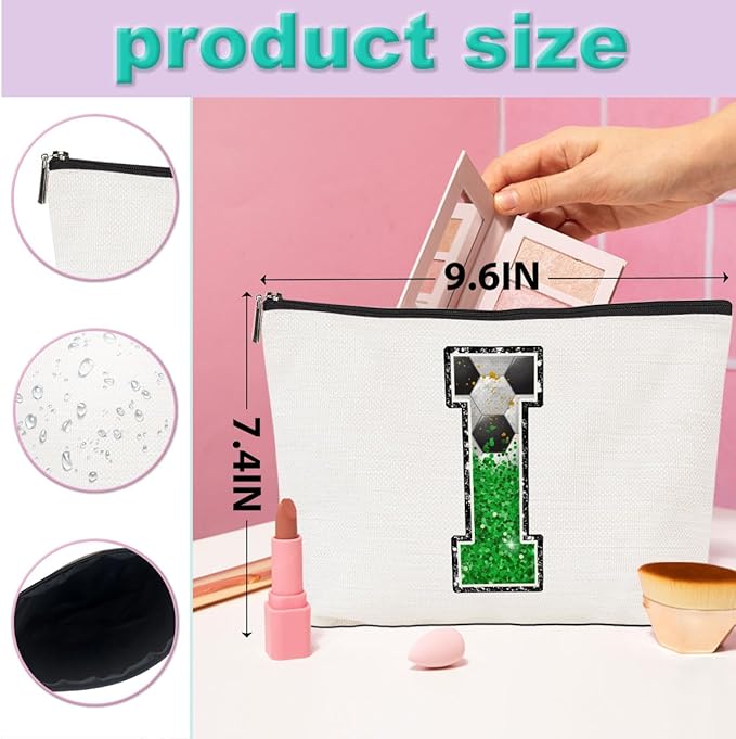 CQM Soccer Gifts Initial Makeup Bag Soccer Girl Gifts Cosmetic Bag Letter I