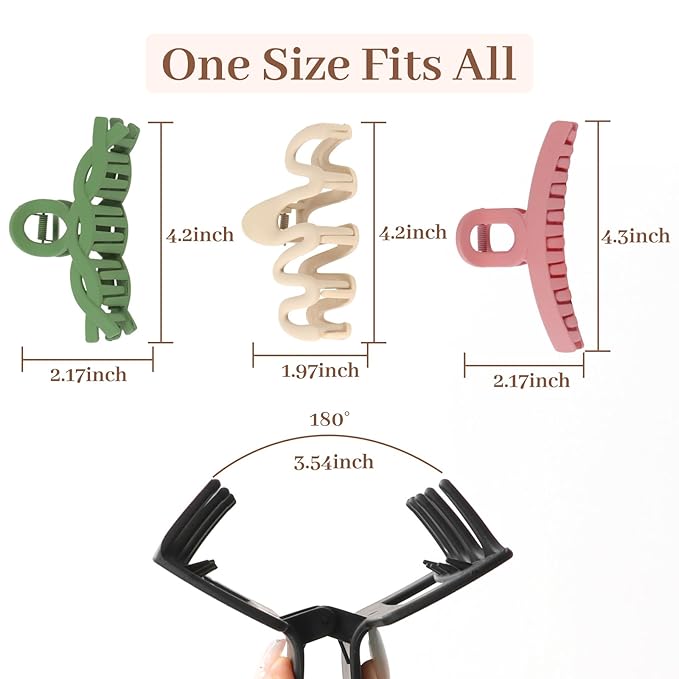 Matte Non-Slip Large Hair Clips for Women 8-Pack (Eight Unique Colors)