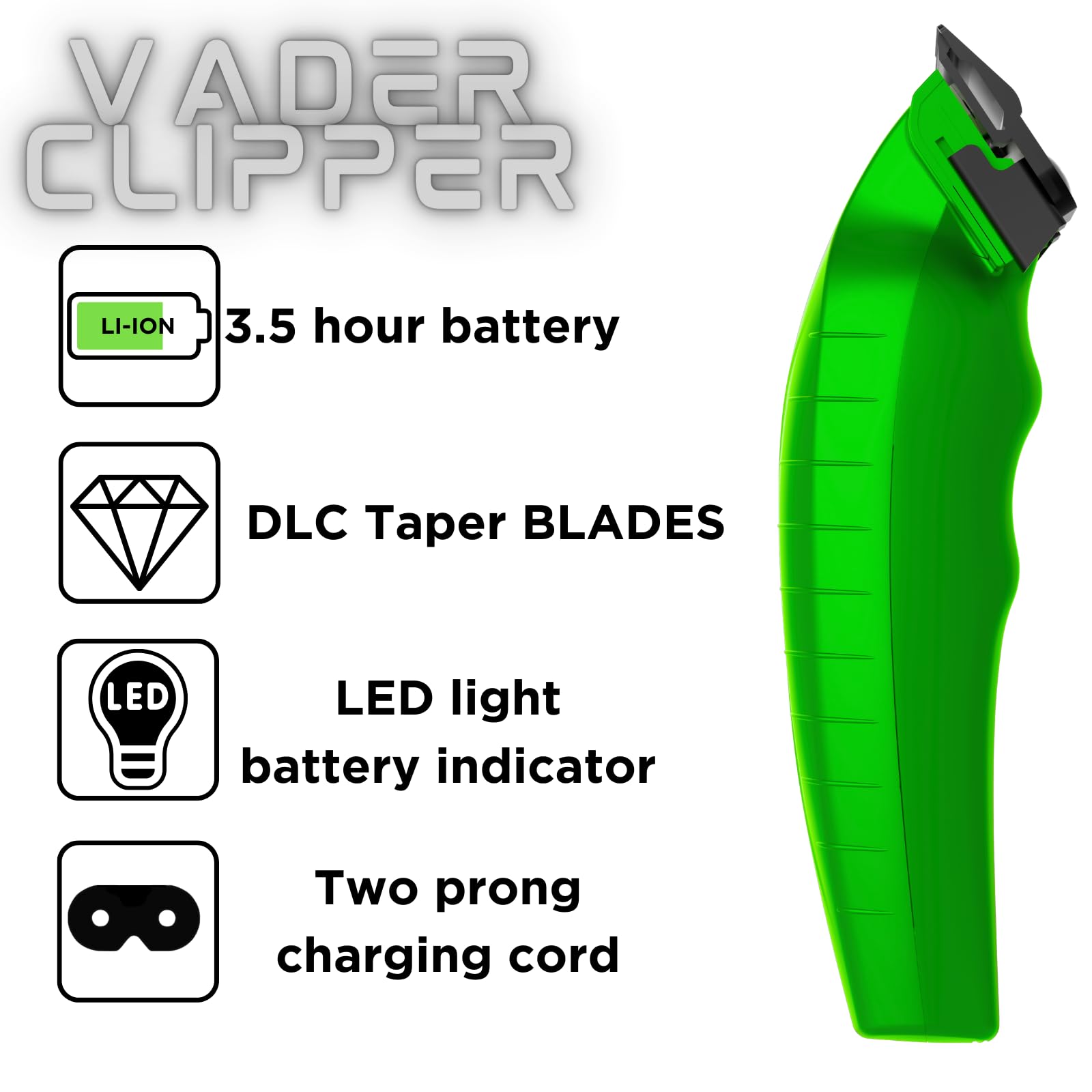 Supreme Trimmer Vader Clipper with DLC Taper Blade STC5098 | 210 Min Run Time 7500 RPM Hair Trimmer | Professional Brushless Motor Barber Clipper | Acid