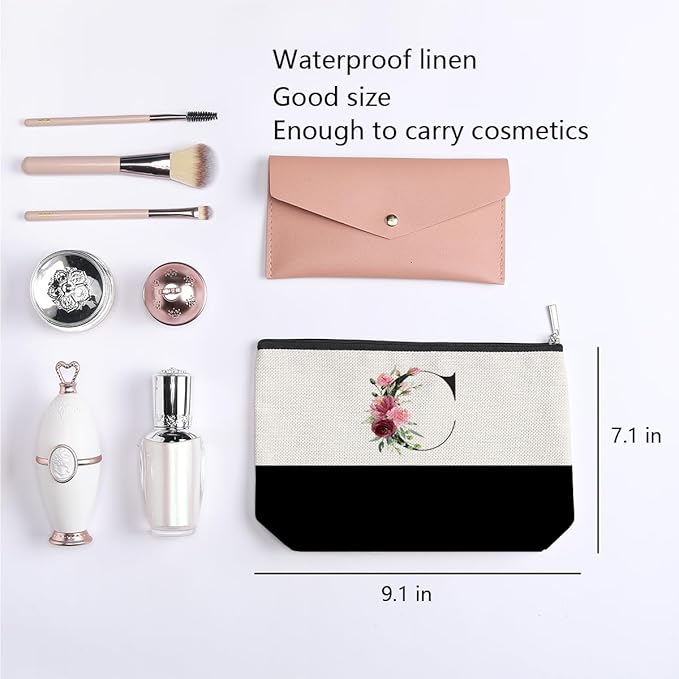 kdxpbpz Initial Makeup Bag, Personalized Gifts for Women, Personalized Makeup Bag, Bridesmaid Gifts, Cosmetic bags for Women (Letter C)