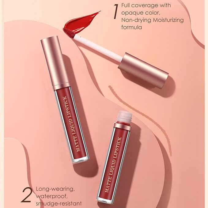 BestLand 6Pcs Matte Liquid Lipstick and Lip Liner Set, Non-Stick Cup Not Fade Waterproof 24 Hour Lip Gloss Nude Brown Lip Liner Pencil for Women, labiales mate 24 horas originales (Set F)