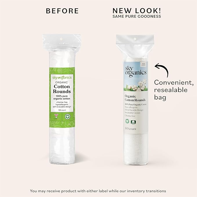 Sky Organics Organic Cotton Rounds 300ct, Chlorine-Free, for Sensitive Skin