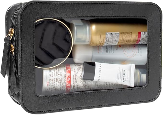 FFpaw Clear Makeup Bag, Black Travel Makeup Pouch Toiletry Bag for Women Waterproof Small Cosmetic Bag Case Small Make Up Bag with Zipper Car Organizer Car Essentials for Women Men