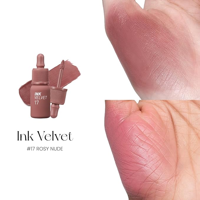 Peripera Ink The Velvet Lip Tint | Highly Pigmented, Longwear & Weightless Lip Tint | Smudge-Proof, Buildable Color for Lips & Cheeks | K-Beauty Makeup, Safe for Sensitive Lips (017 ROSY NUDE)