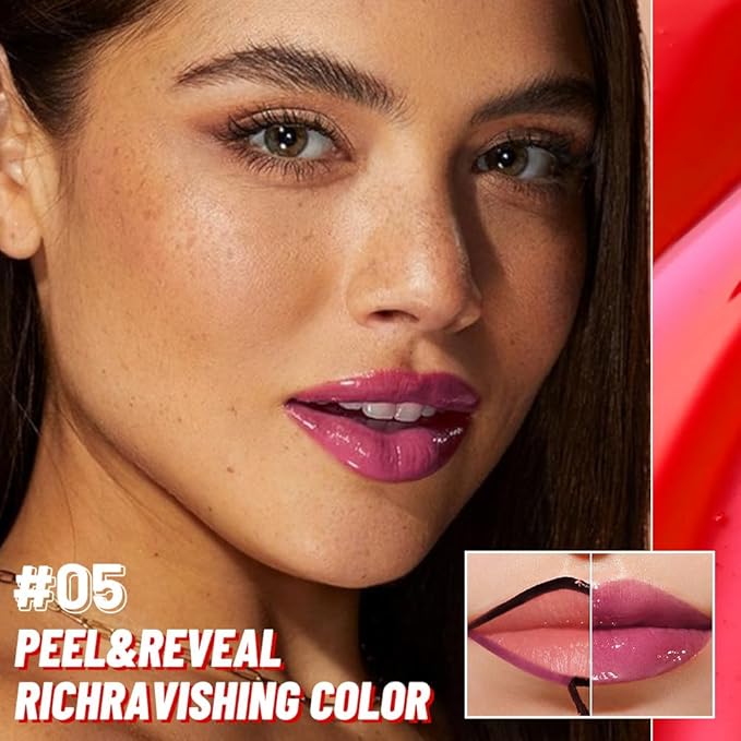 JUAAZIN Dark Raspberry Lip Stain Peel Off Lip liner and Lip oil with Tweezer, Dual-Ended Peel Off Lip Stain Tattoo, Highly Pigmented Long Lasting Waterproof, Transfer-proof for All Skin Types, 05#