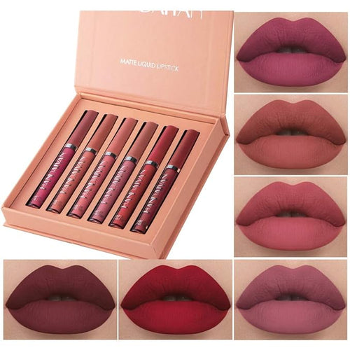 6Pcs Matte Liquid Lipstick Set, Waterproof Non Stick Cup Lip Gloss (Set A)
