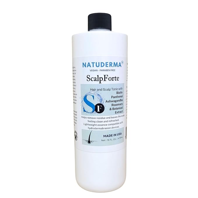 Natuderma Scalpforte Hair and Scalp Tonic with Biotin & Panthenol for Thicker-Looking Hair, Serum for Hydrodermabrasion Machine to Cleanse, Hydrate and Moisturize the Scalp (16 Oz)