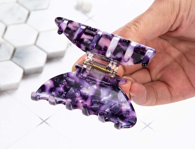 Prettyou Handmade Celluloid Acetate French Design Barrettes Tortoise Shell Claws Hair Claw Luxury Fashion Accessories Hair Clip for Women (Purple)