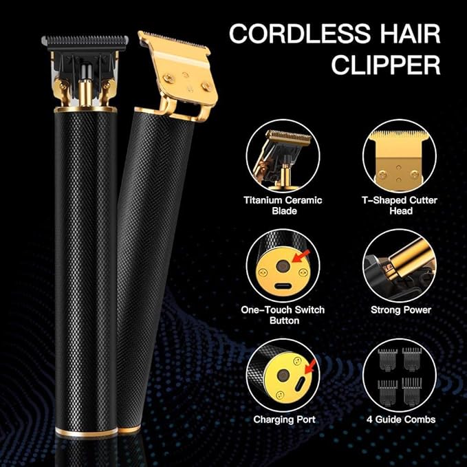 Hilandkom Hair Clippers for Mens Zero Gapped Cordless Hair Trimmer T-Blade Trimmer Professional Haircut & Grooming Kit Rechargeable Edgers Clippers Hair Trimmer Shaver Cutting Kit (Black)