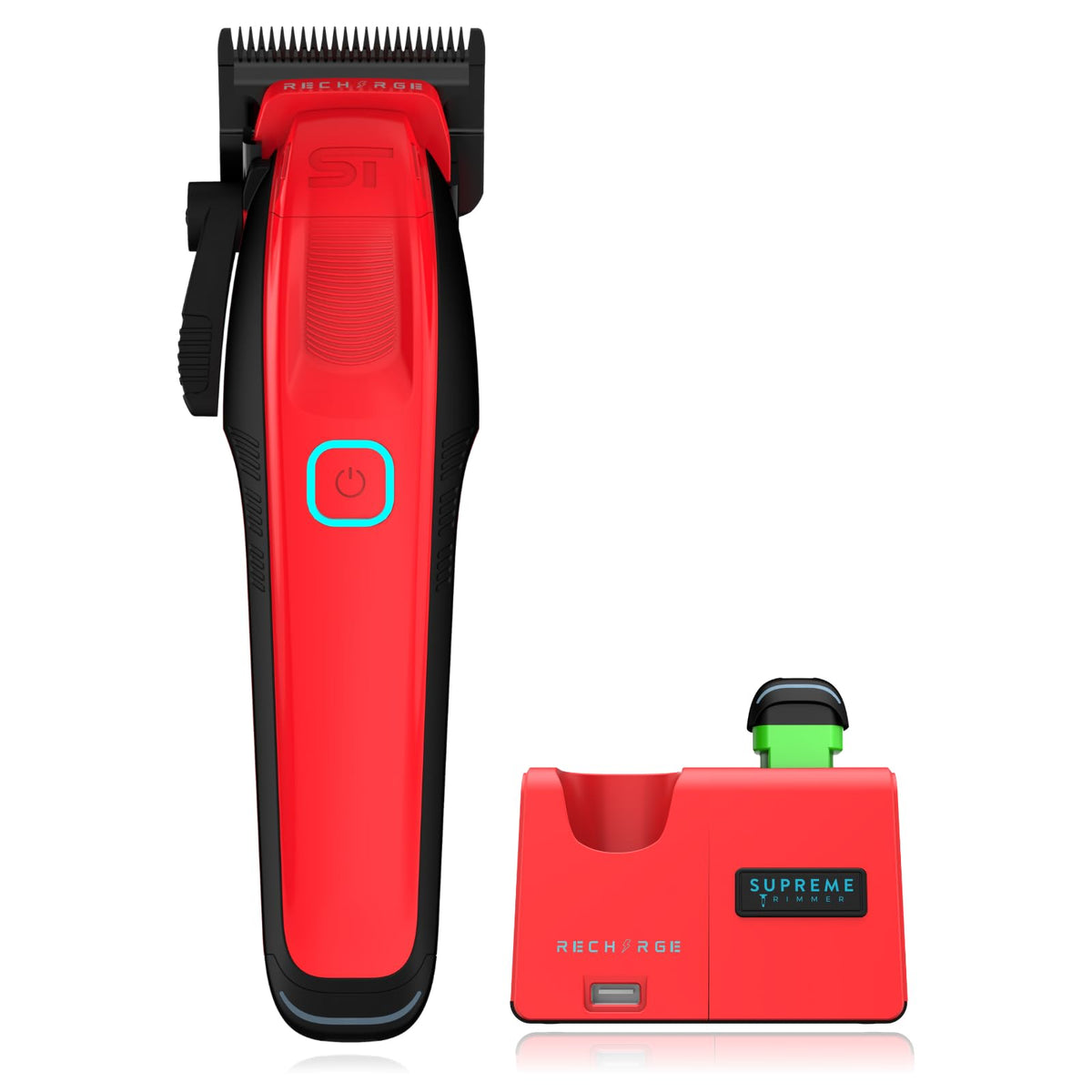 Supreme Trimmer Recharge Clipper - Professional Hair Clipper with 2 Removable Batteries, Brushless Motor, Smart Charge Stand, USB-C Charge & DLC Blades Barbers | STC779