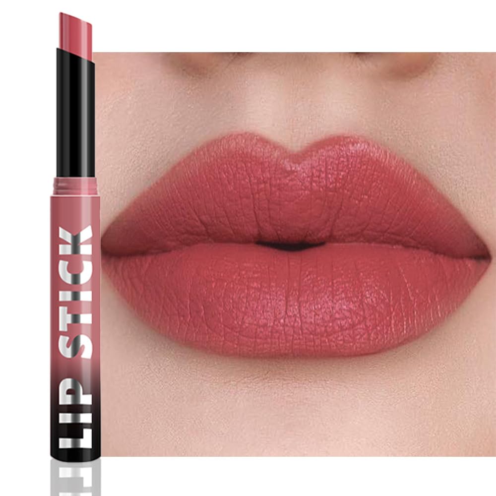 QIDSTERS Matte Lipstick Crayon for Women, Peach Nude Lip Stick Pencil 24 Hour Long Lasting Waterproof, Non-Drying Hydrating Formula Lip Gloss Makeup, Vegan & Cruelty-Free, 02