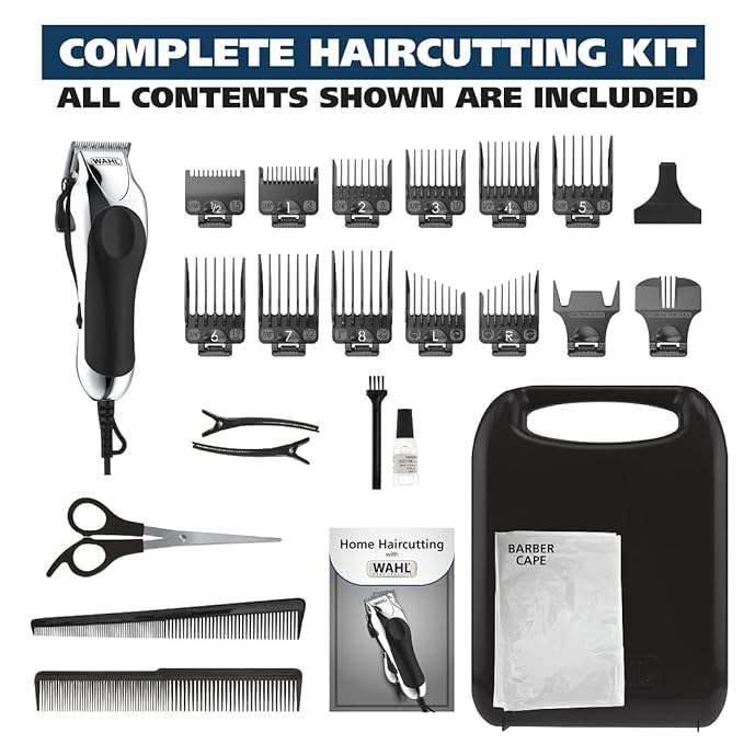 Wahl USA Chrome Pro Corded Clipper Complete Haircutting Kit for Men