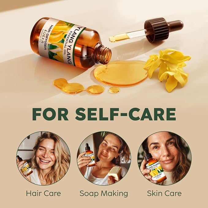 100% Pure Ylang Ylang Oil - 4 Fl Oz Ylang Ylang Essential Oil for Hair, Skin, Diffuser, Aromatherapy & DIY Soap Making Scent
