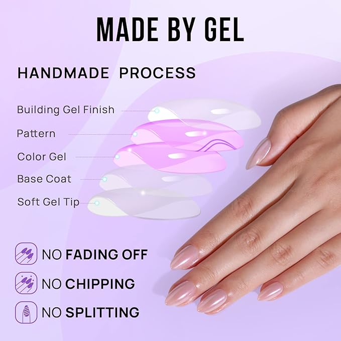 BTArtbox Press On Nails, Nudies, Short Almond, Short Nude Chrome, 32Ct