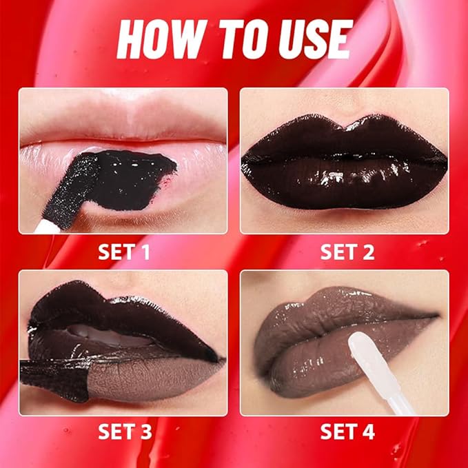 Brown Peel off Lip Stain Lip Oil Dual Ended Combo Set with Tweezer, 2 in 1 Lips Liner Stain Oil Long Lasting Waterproof, High Pigmented Flawless Lips Tint Stick Not Faded Vegan & Cruelty-free