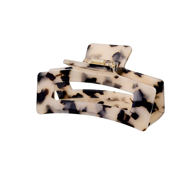 Textention Cellulose Acetate Hair Claw Clips, Rectangle Tortoise Shell Celluloid Strong Hold Clips for Thin Thick Hair, Barrette Jaw Clamp Styling Accessories for Women Ladies Mother (2 Pack)