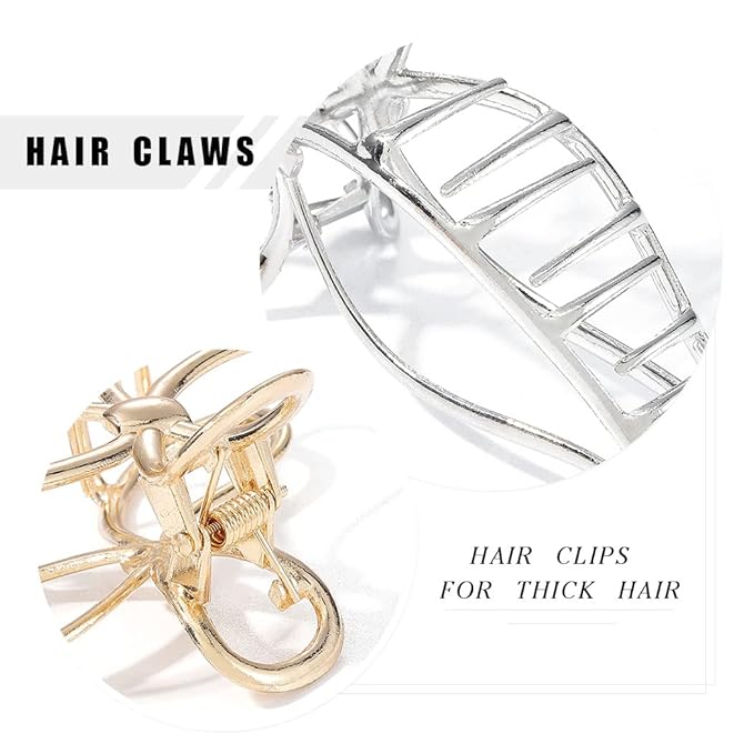 CAKURE Bow Claw Clip Gold Metal Hair Clips Medium Hair Jaw Clamps Stylish Hair Accessories for Women and Girls (Pack of 2)