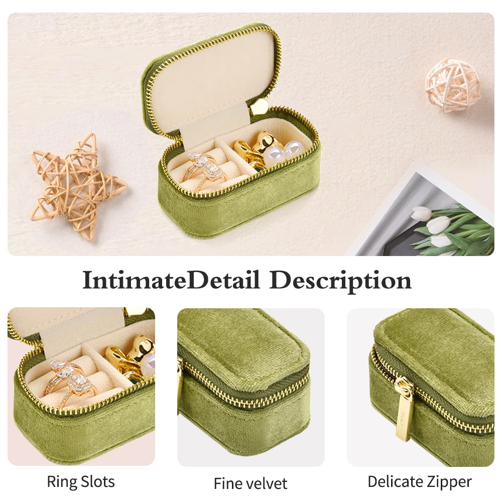 TAIMY Small Travel Jewelry Case, Mini Tiny Plush Velvet Jewelry Box for Women and Girls, Pocket Size Jewelry holder organizer for Rings Earrings and Small Items(Mistletoe Green)