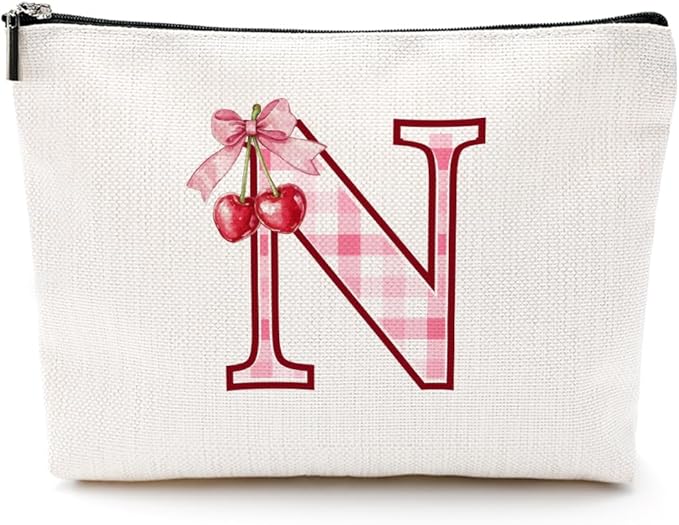 CQM Cherry Bag Initial N Makeup Bag Cherry Gifts for Women Cosmetic Bags