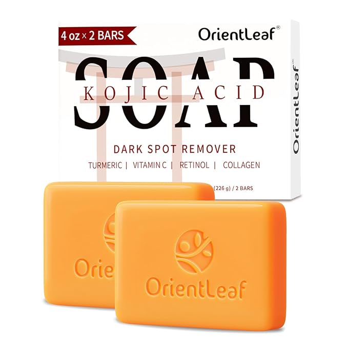 ORIENTLEAF Kojic Acid and Turmeric Soap for Dark Spots Remover, Brightening, Hyperpigmentation for Face, 4oz x 2 BARS