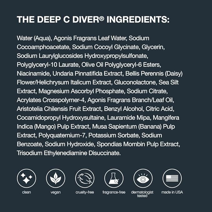 SKIN AT WORK Deep C Diver Vitamin C Cleanser - 6-in-1 Glow Face Wash with Niacinamide & Algae - Daily Treatment Cleanser & Weekly Mask, (100 ml, 3.4 oz).