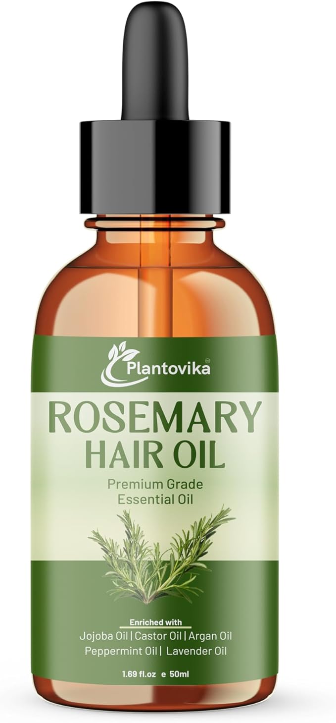 Plantovika Rosemary Oil for Hair Growth, Enriched with Jojoba, Castor, Argan, Peppermint & Lavender Oils, Scalp & Hair Strengthening Treatment, 1.69 oz