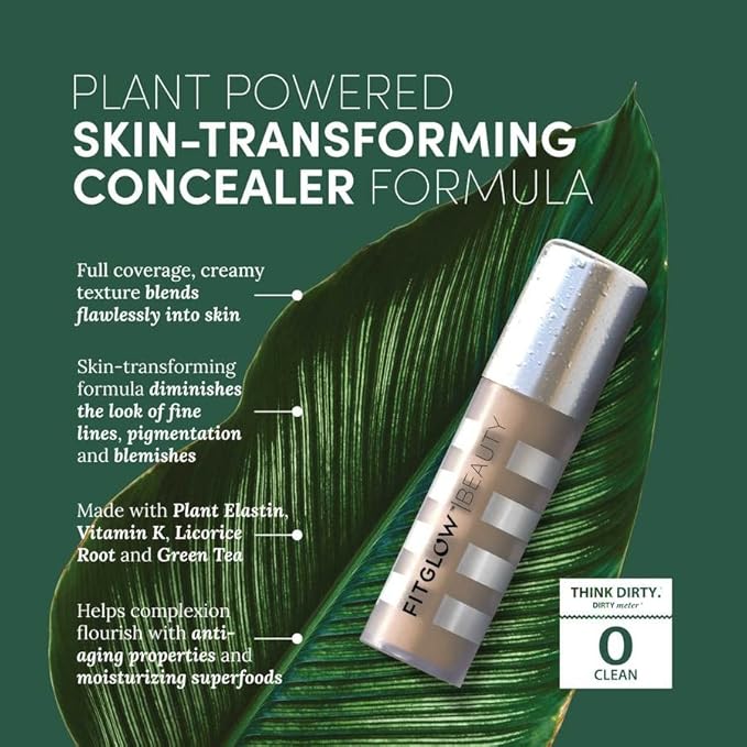 Fitglow Beauty Conceal+ | Vegan Full Coverage Concealer Skincare with Vitamin K + Green Tea | Corrects Dark Circles, Blemishes & Redness | Non-Creasing, Natural Finish | C4.7-6g