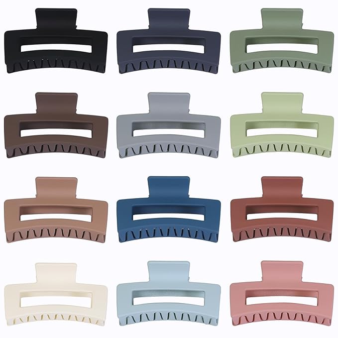 Sisiaipu Hair Accessories - 12 Pcs 3.5 Inch Square Rectangle Jaw Clips for Women and Girls, Multicolor, Thick and Thin Hair