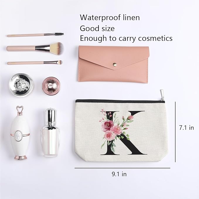 KDXPBZ Initial Makeup Bag - Personalized Cosmetic Bag for Women, Bridesmaid & - Letter K