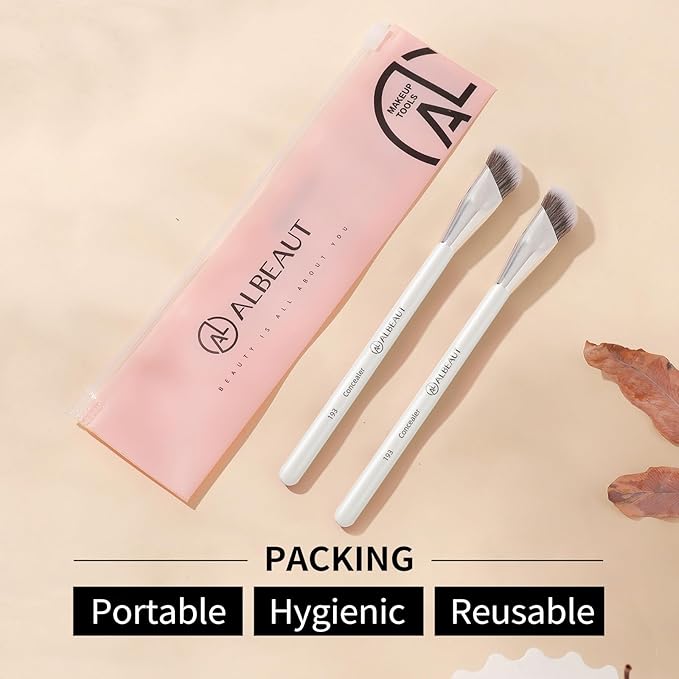 Albeaut Concealer Makeup Brushes 2 PCS Angled Brushes for Liquid, Cream, Stick Concealer Foundation Nose Contour Eyeshadow Blending(193-2pcs)
