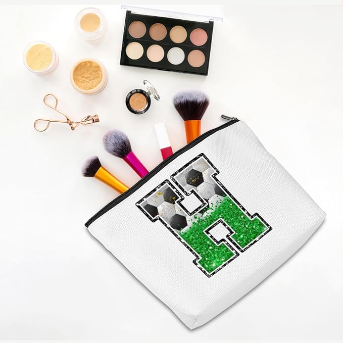 CQM Soccer Gifts Initial Makeup Bag Soccer Girl Gifts Cosmetic Bag Letter H