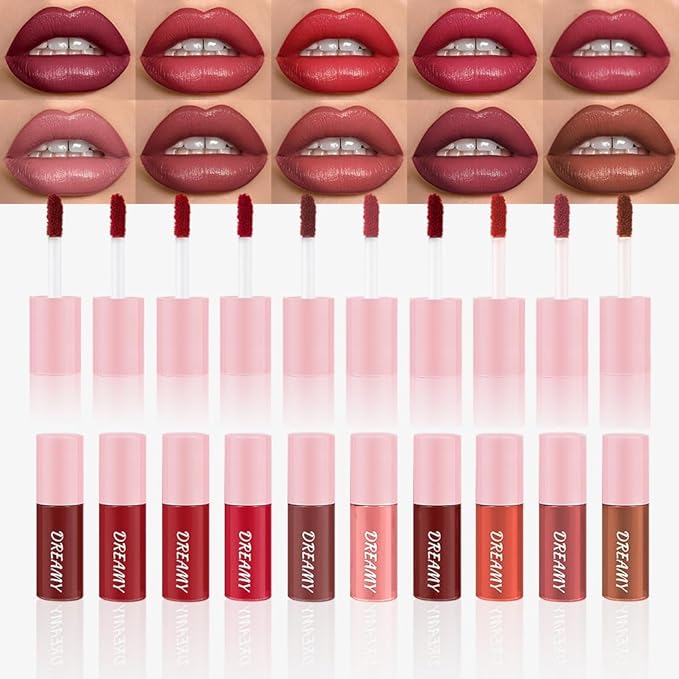 Hxssll Matte Lip Stain – High Pigment Non-Transfer Matte Liquid Lipstick, Long-Lasting Waterproof Smudge-Proof Lip Color, Lightweight Comfortable Velvet Finish Lip Tint 01#（10PCS）