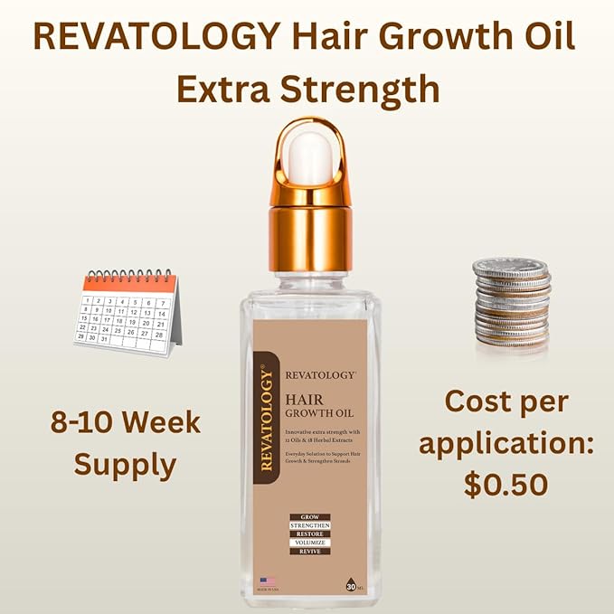 Revatology Hair Growth Oil for Adults, Ayurvedic Pre Wash and Overnight Scalp Treatment for Thinning Hair, 30 Cold Pressed Botanicals with Rosemary and Castor Oil, Made in USA