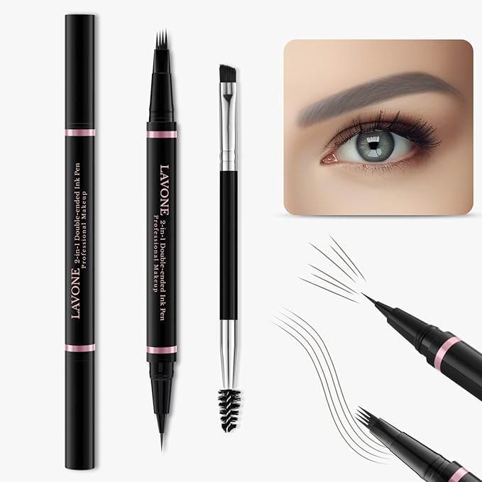 LAVONE Eyebrow Pen Kit, Waterproof Brow Pencil, Pomade, Eyeliner, Grey