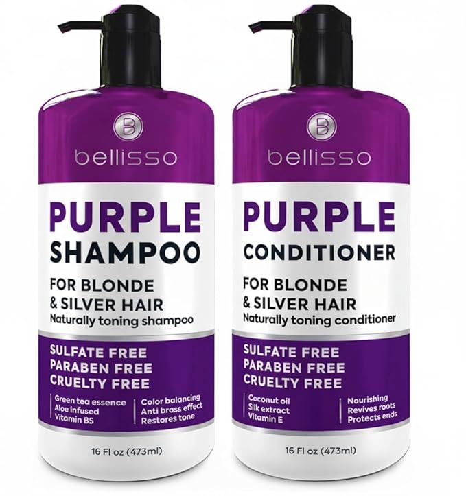 Purple Shampoo and Conditioner Set for Platinum Blonde, Silver, Light, Bleached and Grey Hair - Sulfate and Paraben Free Professional Salon Grade Toner (2 x 16 fl oz) – for Women and Men