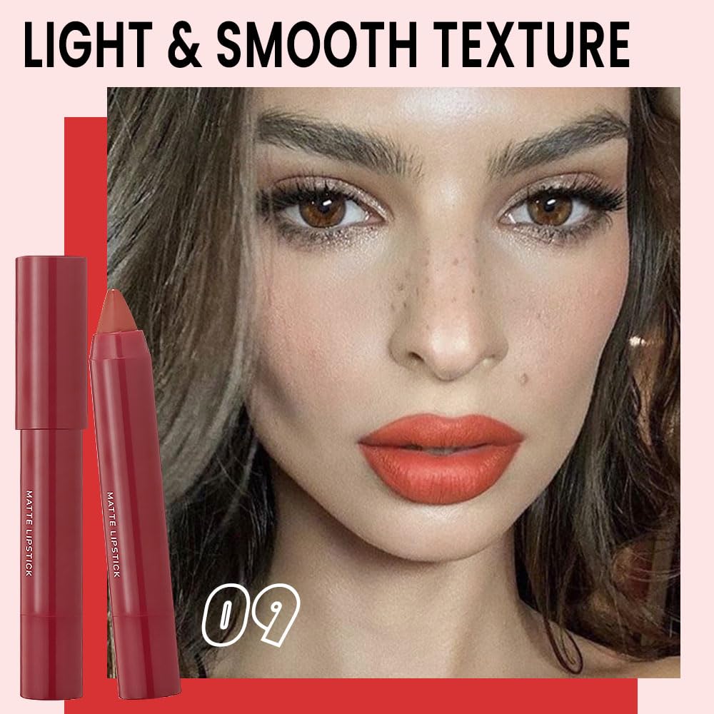 BINGBRUSH Crayon Matte Longwear Lipstick Pack Set,Moisture Smooth Color Stick Ultimate Lip Crayon for Makeup Collection - Waterproof Velvet Lipgloss (2pcs 05#&09#, 2 Count (Pack of 1))