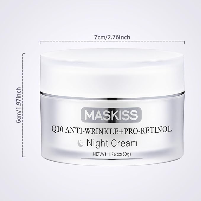 Maskiss Firming Neck Cream & Anti-Wrinkle Night Cream with Coenzyme Q10 + Pro-Retinol, Unscented Skin Firming Neck Cream, Anti Aging Facial Moisturizer for Sensitive Skin, 1.76 Oz Jar